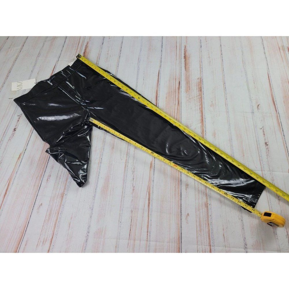 Zara Woman Faux Leather Shinny Vinyl Black Relaxed Fit Moto Biker Pants Size L - Picture 5 of 11